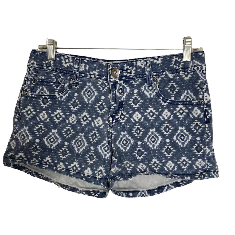 Cotton On Shorts Denim Womens 6 Gray White Blue Abstract Pattern